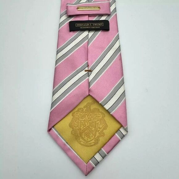 Donald J. Trump Signature Men's Pink Striped Silk Tie Length 59.5" Width 3.5" - Picture 2 of 5